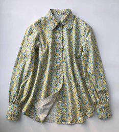 Women's Blouses 2023 Ladies Spring & Summer Cotton Florals Printed Long Sleeve Lapel Blouse Shirt Top