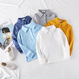 Polos Spring Autumn Children Boys Tops Cotton Solid Turn Down Collar Shirts Long Sleeve Buttun Polo Shirts Kids Boys Outfit 230626