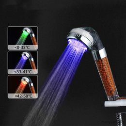 Bathroom Shower Heads Bathroom Color Changing LED Shower Head Temperature Sensor Handheld Mineral Anion High Pressure Filter Shower Head R230627