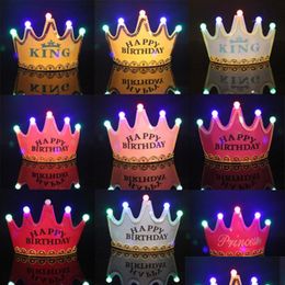 Other Event Party Supplies Led Crown Hat Christmas Cosplay King Princess Happy Birthday Cap Luminous Colorf Sparkling Headgear Dro Dhd6M