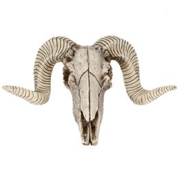 Decorative Objects Figurines Creative 3D Horns Skull Ornament Resin Skull Retro Wall Hanging Crafts Home Office Decor Gift Animal Skull 230626