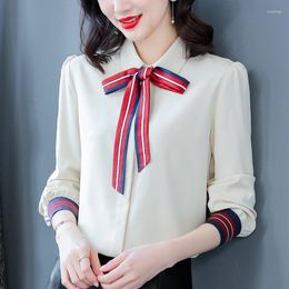 Women's Blouses 2023 Spring Fashion Women Chiffon Shirt Bow Long Sleeve Top Solid Color Female Tops