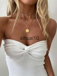 Women's T-Shirt Knitted Y2k Tube Corset Crop Top Women Summer Strapless Camis Backless Off Shoulder Tank Top 2022 Bustier Vintage White Yuqung J230627