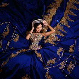 Luxury Royal Blue Quinceanera Dresses For Mexican Girls Beads Appliques Ball Gowns Vestido De 15 Anos Birthday Prom Dress