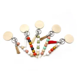 Personalized Custom Name Wood Bead Tassel Initial Keychain With Disc Bag pendant Car Beaded Key Chain