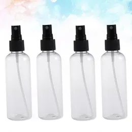 Storage Bottles 4pcs 100ML Plastic Empty Spray Bottle For Make Up And Skin Care Refillable Travel Use (Transparent With Black Sprayer)