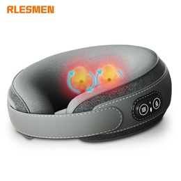 Massaging Neck Pillowws RLESMEN Electric Travel Massage Pillow Kneading 39° Heating Massager Instrument Portable Home Car 230627