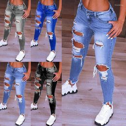Women's Jeans Light Blue Ripped For Women Street Style Sexy Low Rise Distressed Trouser Stretch Skinny Hole Denim Pencil Pants