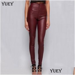 Women'S Pants Capris Womens Yuey 2021 Women Leather Bury High Waist Pencil Feet Slim Motorcycle Europe Style Stretchy Long Tights Dhnml