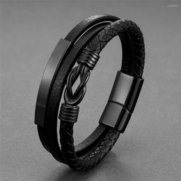 Link Bracelets Punk Men 8 Style Leather Braided Multilayer Stainless Steel European And American Fashion Bracelet Couple Jewelry Gift