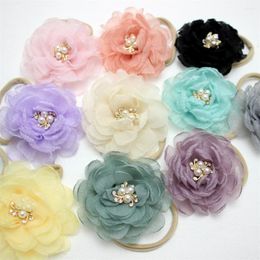 Hair Accessories Diamond Pearl Large Flower Nylon Nude Baby Headband Born Pography Prop Headwear Girls Princess Rhinestone