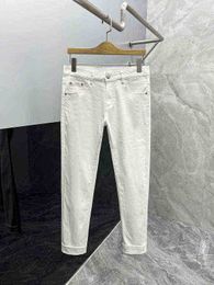 Men's Jeans designer Brand Fashion High-end White Spring and Summer Embroidery Small Straight Leg Elastic Pants 6O3N