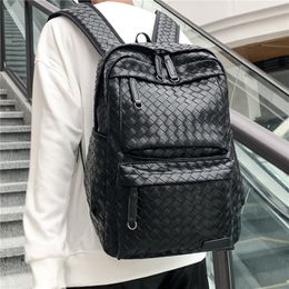 Backpack Trend PU Leather Leisure Portable Business Computer Bag Fashion Plaid High School Bags For Men And Women