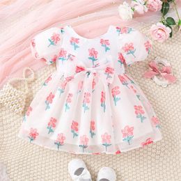 Girl Dresses FOCUSNORM 0-18M Princess Baby Girls Summer Dress Flower Print Short Puff Sleeve Bowknot Chiffon For Casual Daily