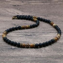 Choker Chokers Vintage Chakra Necklace Charm 6mm Natural Lava Stone Men Boy Short Male Casual Jewellery Husband Pulseras