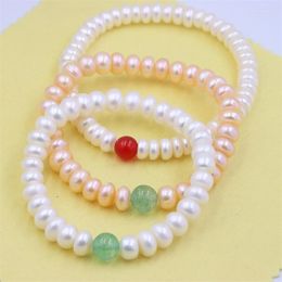 Link Bracelets Trendy White Pink Purple Abacus Baroque Waterfresh Pearl Elastic Rope Jewelry For Women Vintage Elegant Minimalistic