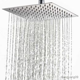 Bathroom Shower Heads Inch Stainless Ultra-thin Rainfall Shower Head Square Round Pressure Top Spray Showerhead For Accessories R230627