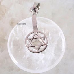 Pendant Necklaces Silver Color Women Necklace Natural Gem Stone 30MM Round Bead White Opal Heptagram Star 1Pcs K759