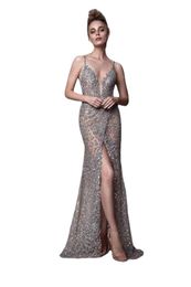 Berta Sexy Formal Dresses Evening With Split Rhinestones Sleeveless Plunging Neckline Prom Dress Backless Long Mermaid Guest Gowns