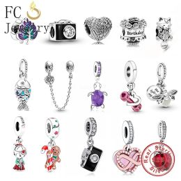 925 silver for pandora charms jewelry beads Wings Honey Bee Fish Apple Cat Camera Dumbbell charm set