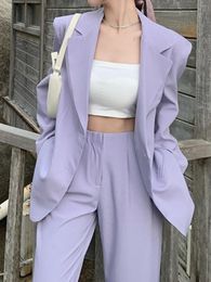 QNPQYX New Autumn Women Purple Blazer Pantsuit Korean Fashion Vintage Loose Jacket Pants 2 Piece Set Female Business Casual Trousers Outfit