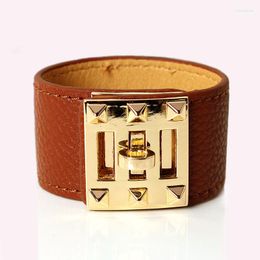 Charm Bracelets Trendy Broadband Punk Rivet PU Leather Bracelet Ladies Adjustable Three-section Buckle Exaggerated Multicolor Women Jewellery