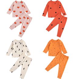 Clothing Sets pudcoco Spring Autumn Children's Two Piece Pyjamas Star Moon Dot Heart Pattern Crew Neck Long Sleeve Suit for 6M to 4Y Kids 230626