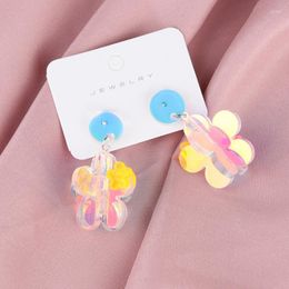Stud Earrings Stereoscopic Flowers Eartuds Specular Dazzling Colors Laser Korean Style Creative Acrylic Lovely Sweet Ear Accessories 2023