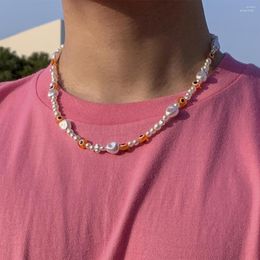 Choker PuRui Fashion Simple Baroque Iimitation Pearl Short Collarbone Necklace Turkish Lucky Eye Orange Y2K Trend Jewelry
