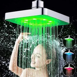 Bathroom Shower Heads LED Shower Head Rainfall Top Spray Square Fixed Showerhead Colors Gradual Changing Colors Temperature Sensor for Bathroom R230627