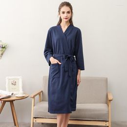 Women's Sleepwear Women's Spring And Summer Bathrobe Thin Section Waffle Couple Nightgown Three-quarter Sleeve Korean Version Absorbent