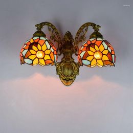 Wall Lamp European-Style Retro Creative Corridor Double-Headed American-Style Colored Glass Living Room