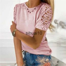 Women's T-Shirt New Fashion 2022 Summer Casual Tops Women Short Sleeve Lace Patchwork Blouse Ladies Oversize Loose Sexy O-Neck T Shirt J230627