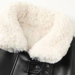 Blends Nerazzurri Thick Warm Black Faux Leather Jacket with Fur Inside Long Sleeve Zipper Winter Faux Fur Lined Coats for Women Fashion