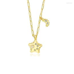 Chains Amaiyllis 925 Sterling Silver Micropaved Zircon Moon Star Necklace Niche Fashion Five-Pointed Clavicle Chain