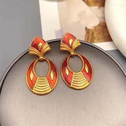 Dangle Earrings European And American Retro Exaggerated Red Enamel Glaze Drop-Earrings For Women Elegant Exquisite Luxury Jewelry