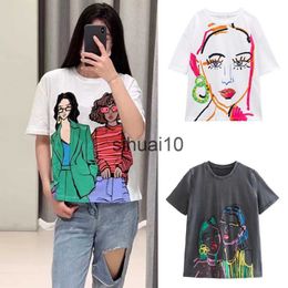 Women's T-Shirt BM MD ZA 2022 Autumn and Winter New Design Sense Niche Retro Round Neck Short-sleeved Top Girls Printed T-shirt 1131897 J230627