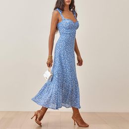 Dress Summer Dresses for Women 2021 Elegant Ruffle Hem Floral Chiffon Midi Dress Frill Edge Sweetheart Neck Strap Tie Sexy Slip Dress