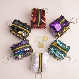 Shiny Sequins Coin Purse Keychains Women Girls Colorful Mini Wallet Key Rings Fashion Backpack Bag Car Hanging Pendant Decor