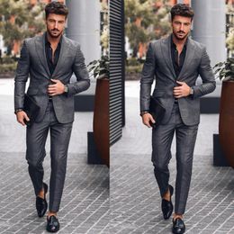 Men's Suits Men's Dark Grey Men' S Suit 2 Pieces Blazer Pants One Button Jacket Tuxedo Pinstripes Business Slim Modern Wedding