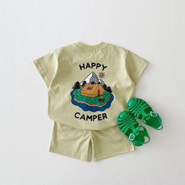 Clothing Sets Korea Summer Set Baby Boy Two Sided Print Camper T shirt Tees Tops Cotton Shorts Kid Sports Suit Bebe Girl Clothes Outfits 230626