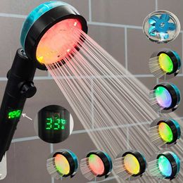 Bathroom Shower Heads LED Digital Temperature Display Shower Head Temperature Control Colourful High Pressure Rainfall Showerhead With Stop Button R230627