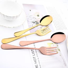 Dinnerware Sets Drmfiy 2Pcs Rose Gold Set Service Spoons Fork Cutlery Stainless Steel Kitchen Buffet Dinner Restaura Tableware
