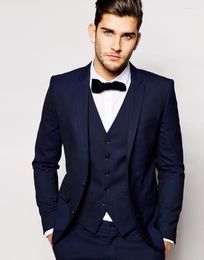 Men's Suits Men's & Blazers SZMANLIZI MALE COSTUMES Casual Business Men Suit Navy Blue 3 Pieces Tuxedo Notch Lapel Groom Wear Wedding