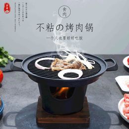 BBQ Grills Creative Japanese Barbecue Stove for One Person Home Wooden Frame Alcohol Stove Gift Desktop Mini Barbecue Stove Bbq Grill 230626