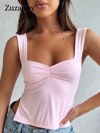 Women's Tanks Camis Zuzanny Ruched Low Cut Sexy Slits Crop Tops Fashion Slim Small Camis Women Y2K Casual Tank Top Summer Modal Fabrics 230627