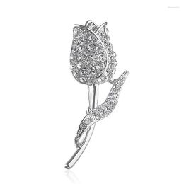 Brooches Rhinestone Tulip Rose Brooch For Women Elegant Corsage Fashion Anti-glare Suit Collar Label Pin Dress Accesories Daily Jewellery