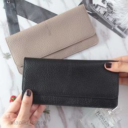 Money Clips Womens Elegant 100% Genuine Cow Leather Long Wallet Ladies Fashion Slim Flat Cowhide Purse ID Credit Card Holder Wallet LeatherHKD230627