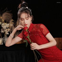 Ethnic Clothing Plus Size Chinese Wedding Dress Short Sleeve Women Red Retro Cheongsams Party Evening Dresses High End Long Qipao