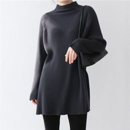 Women's Sweaters Solid Long Knitted Women Sweater Pullovers Autumn Winter 2023 Turtleneck Loose Elegant Office Lady Pulls Outwear Tops